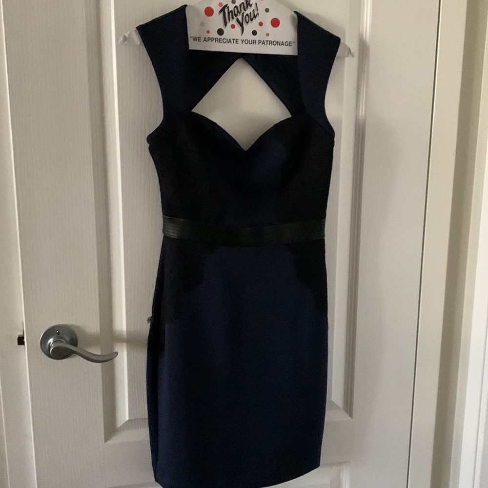 Guess black and blue cocktail dress with black lace bodice size 0